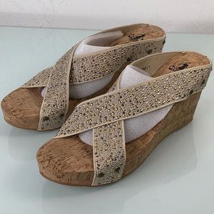 Corkys Summit Metallic Studs Cork Wedges open toes sandals size 11 NWOT